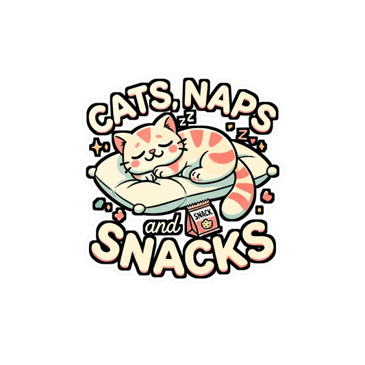 Cats, Naps and Snacks – Funny Cat Sticker for Laptop, Car or Water Bottle | Cute Pet Lover Gift