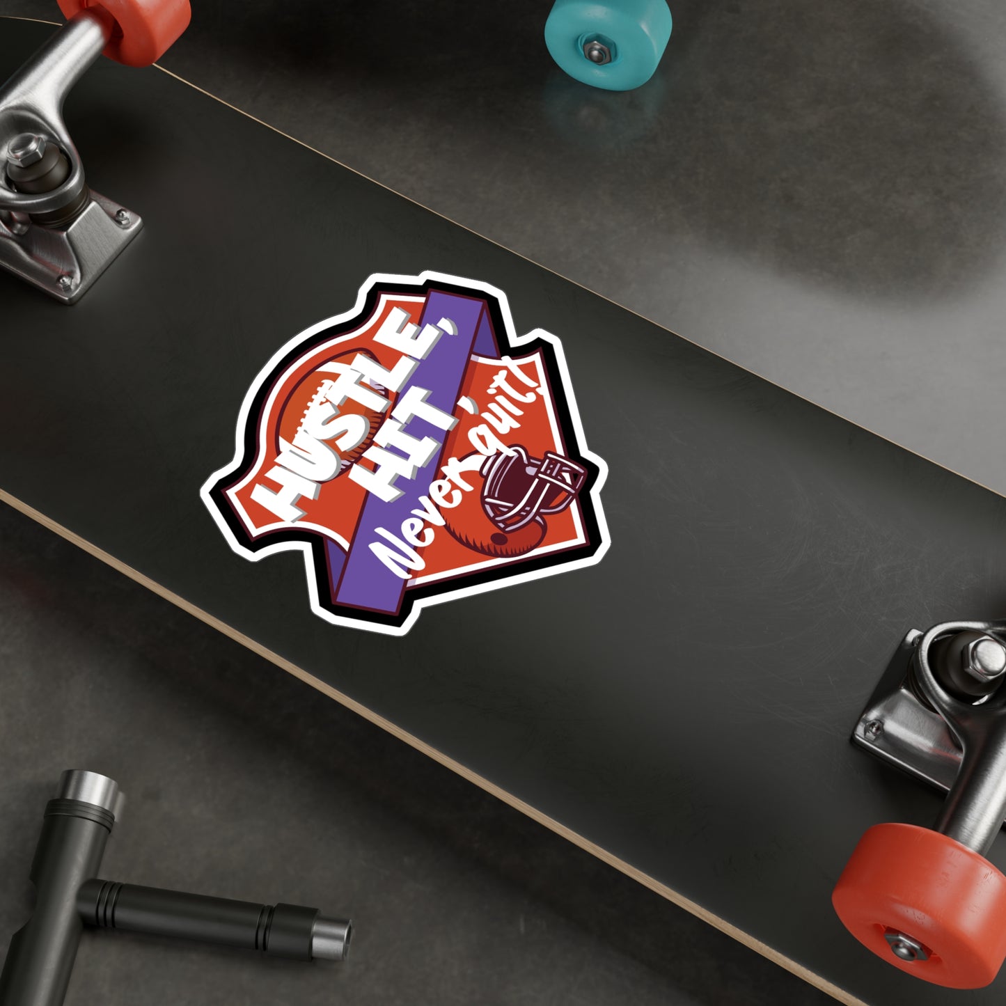 Hustle, Hit, never quit! - Rugby Sticker for Wall, Laptop, Window, Truck, Car Rugby Gift Vinyl Football Decal Sticker