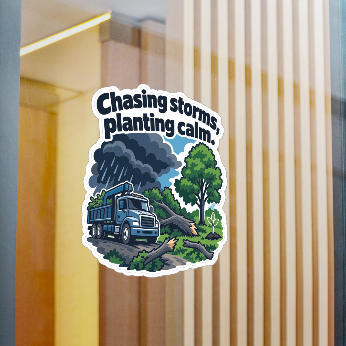 Tree Sticker - Chasing Storms, Planting Calm - Tree Worker and Branch Manager Decals for Laptop or Water Bottle
