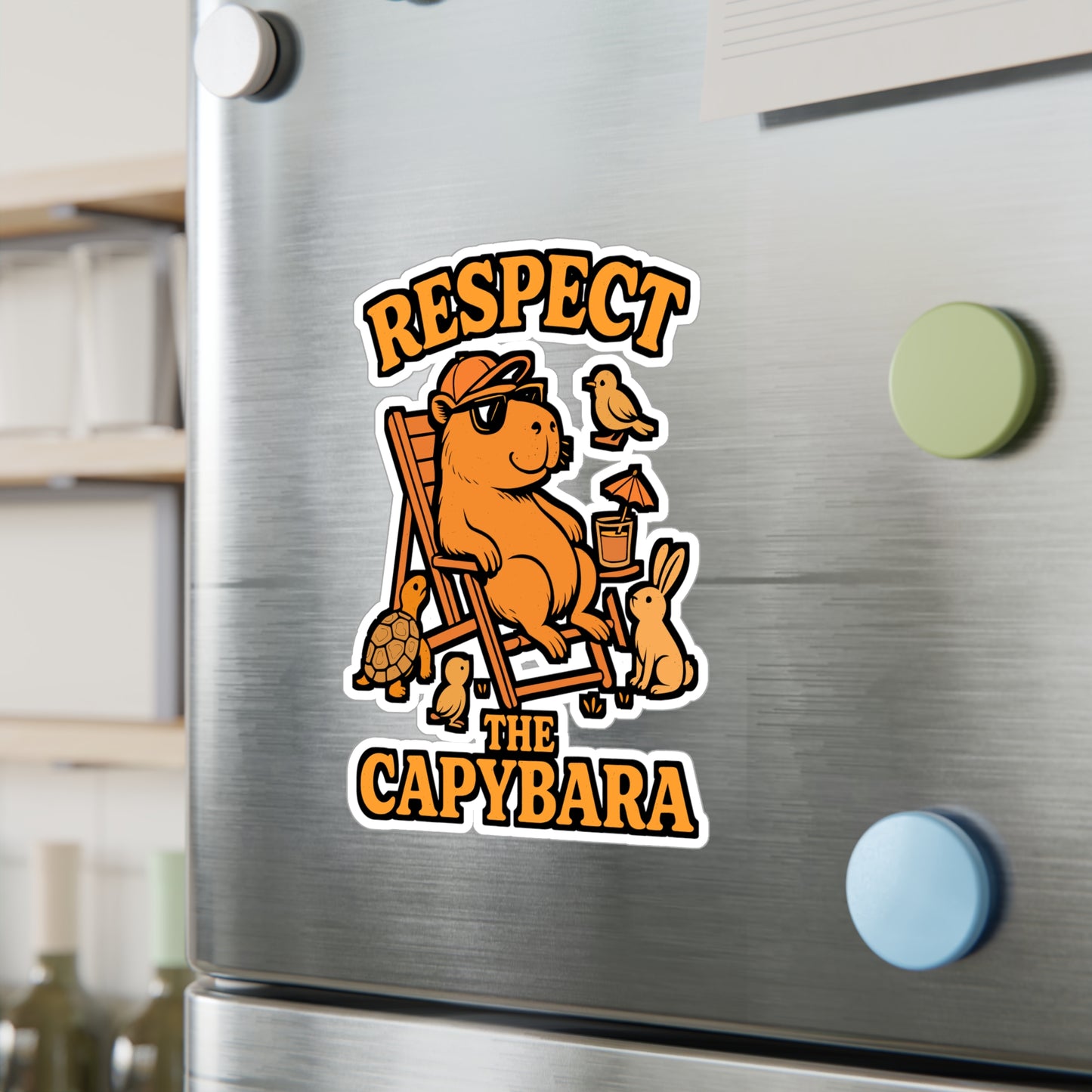 Respect The Capybara – Funny Capybara Sticker for Laptop or Water Bottle | Cute Animal Vinyl Decal | Capybara Lover Gift