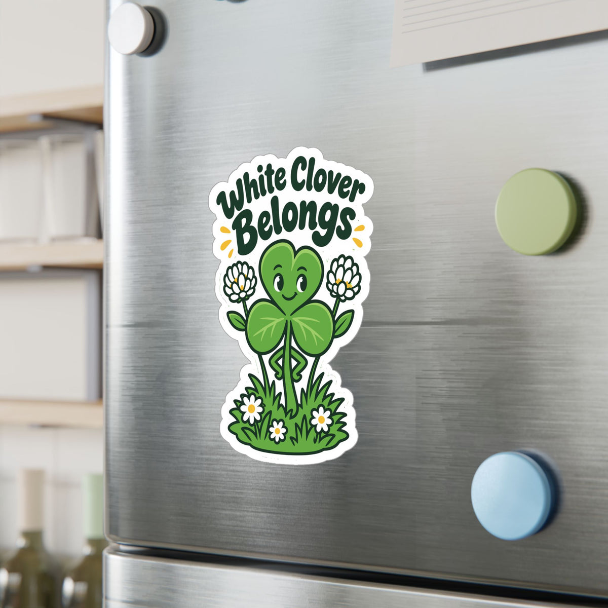 Plants Sticker – White Clover Belongs, Clover and Dandelion Decals Inspired by Nature and Friendship for Laptop or Water Bottle