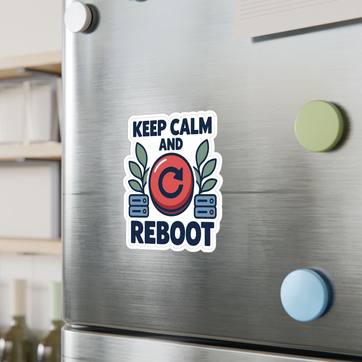 Tech Sticker - Keep Calm And Reboot, Button & Bandage Design Decals for Laptop or Water Bottle