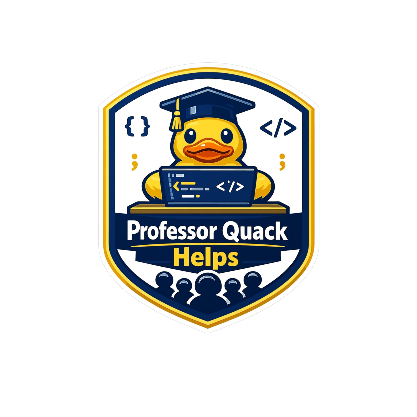 Coding Sticker Professor Quack Helps – Waterproof Vinyl Decals for Laptop, Water Bottle, Funny Programmer Source Code Semicolon Design
