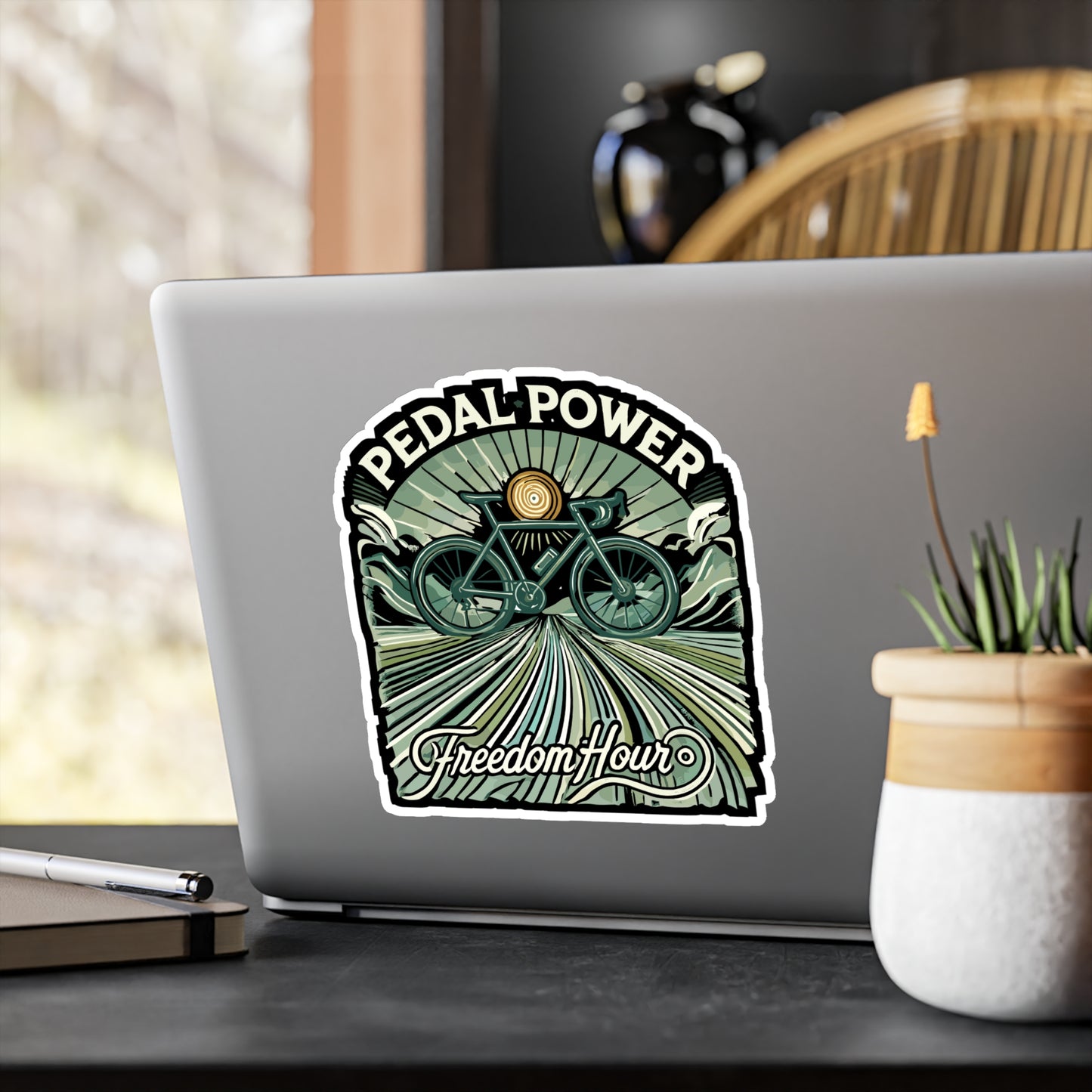 Pedal Power Freedom Hour - Cycling Sticker for Laptop Sticker. Water Bottle Sticker, Vinyl Biking Decal - Cycling Gift