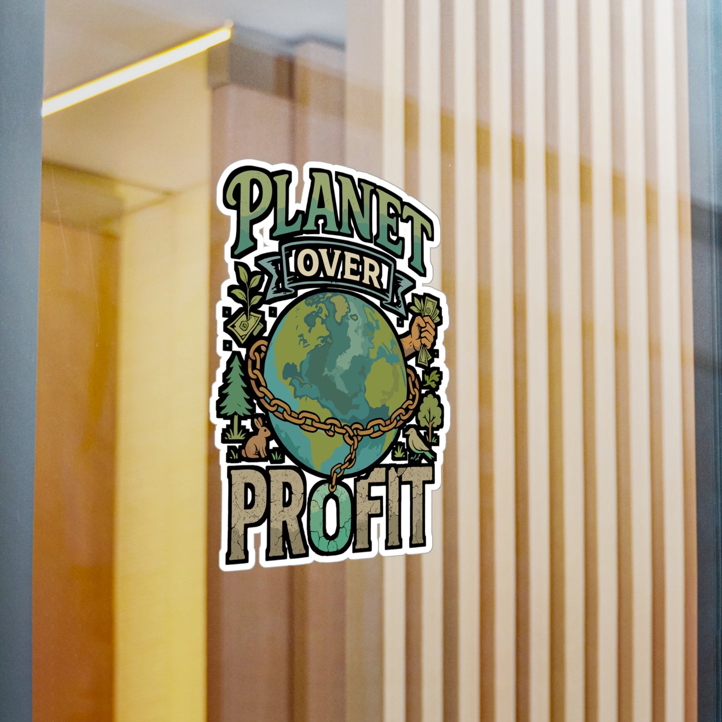Planet Over Profit – Environmental Vinyl Sticker for Laptop or Water Bottle | Earth Day, Eco Activist Gift