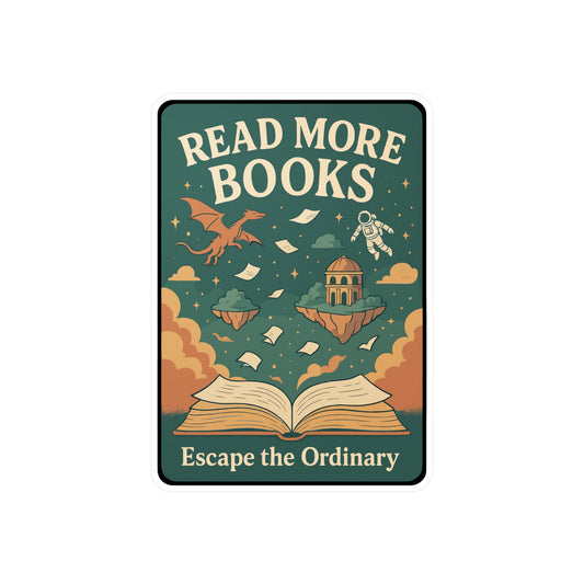 Read More Books - Reading Sticker for Laptop, Water Bottle, Book Lovers, Gift for Readers, Motivational Bookworm Decor