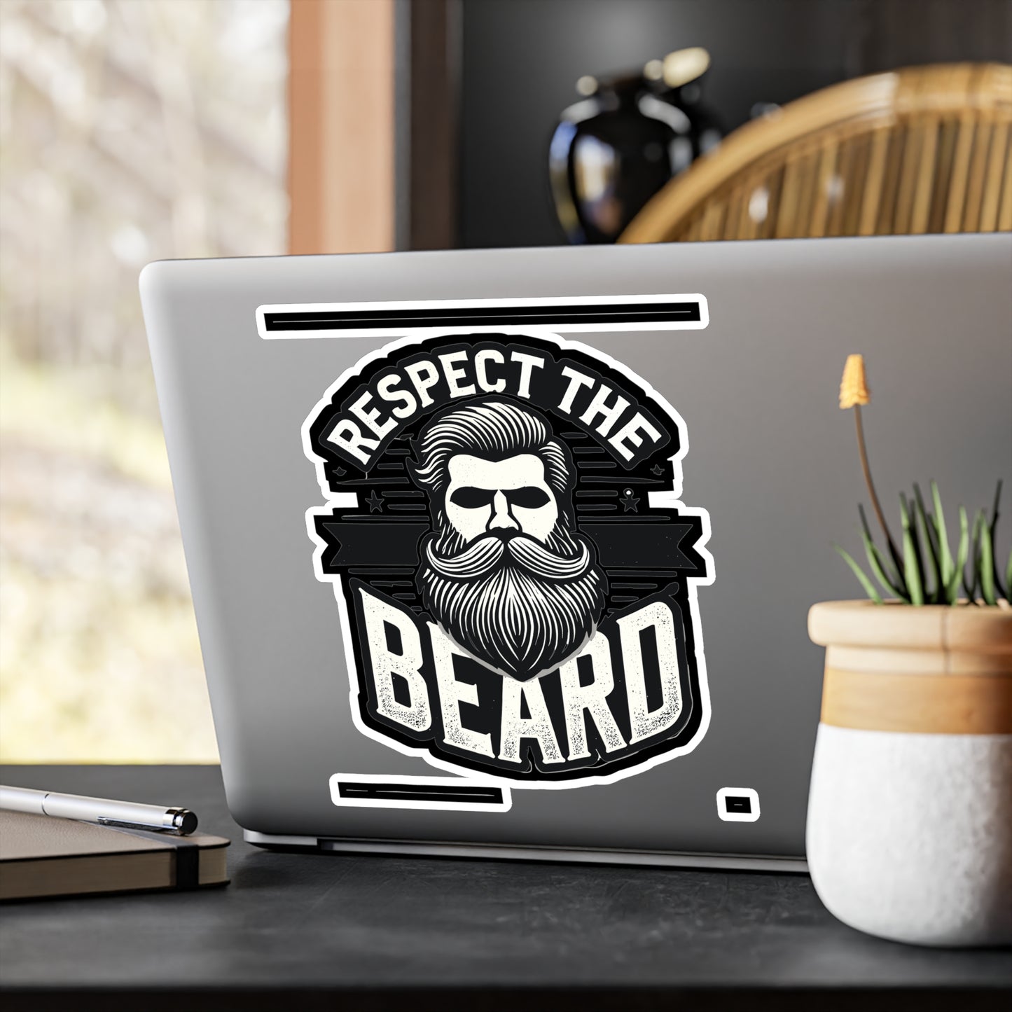 Respect The Beard - Beard Sticker for Car Window Laptop Sticker. Water Bottle Sticker, Vinyl Bearded Decal, Mustache Sticker - Beard Gift