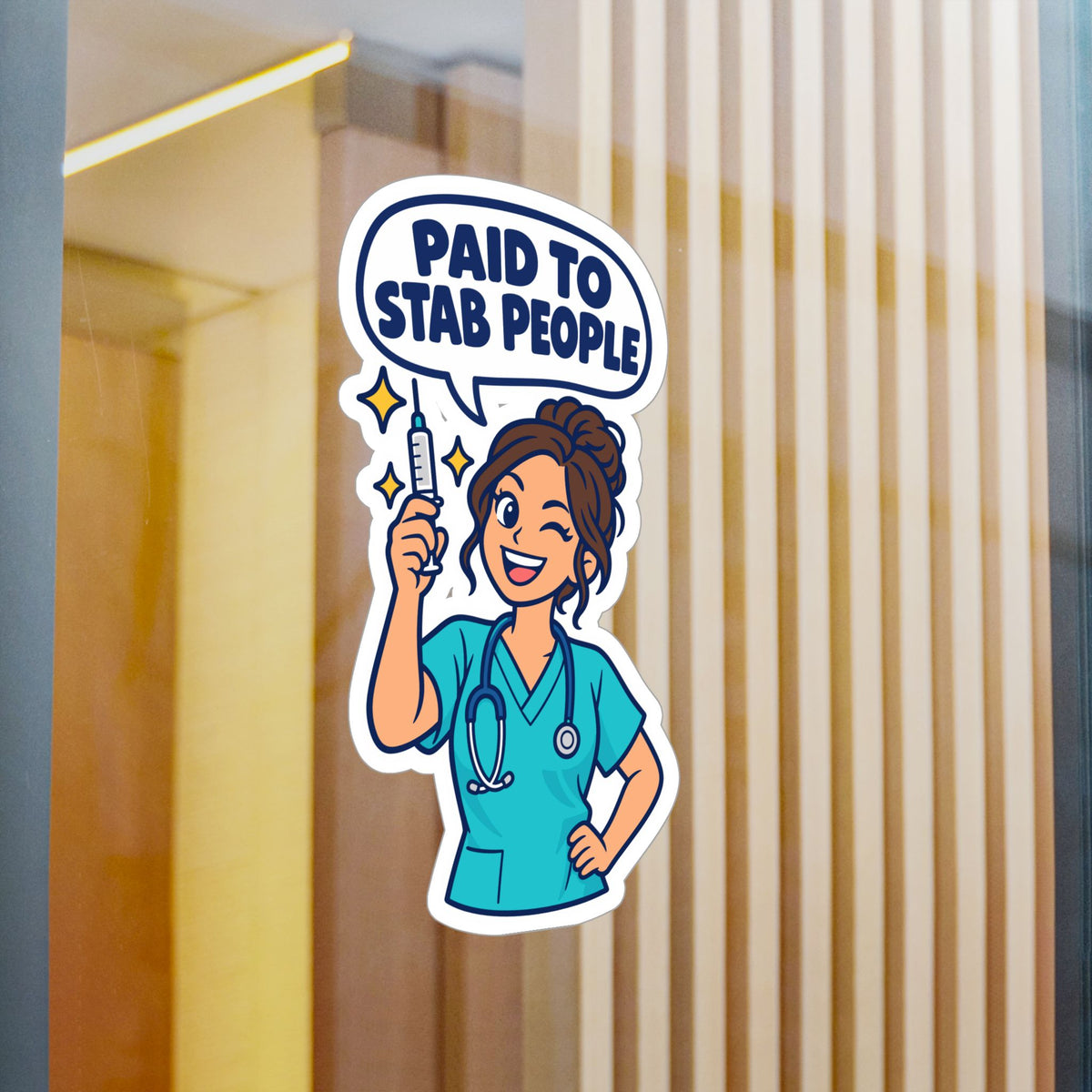 Nurse Sticker – “Paid to Stab People” Funny Nursing Student Vinyl Decals for Laptop, Water Bottle