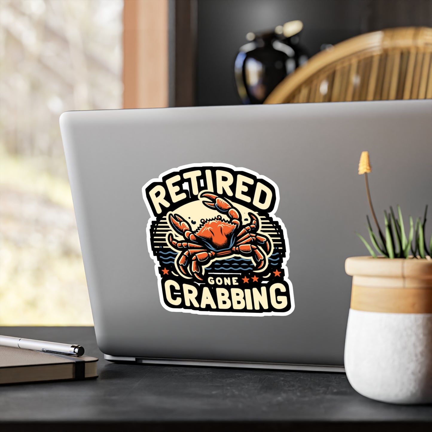 Retired Gone Crabbing - Crab Sticker for Laptop Sticker. Water Bottle Sticker, Vinyl Crabbing Decal - Crab Gift