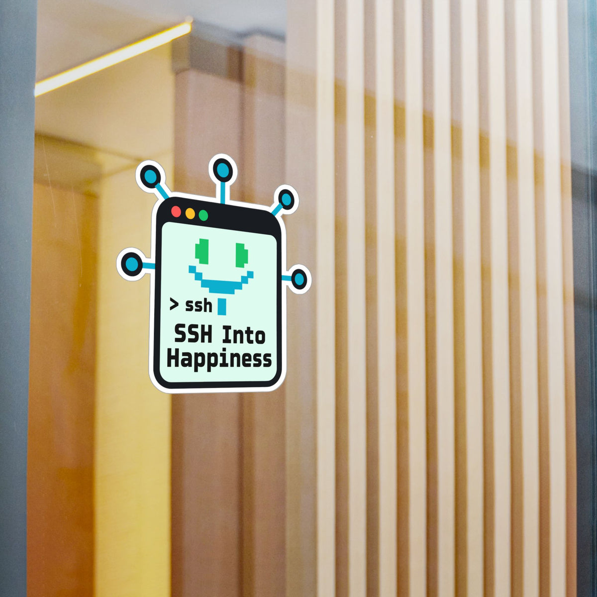 Tech Sticker - Ssh Into Happiness with Reboot Button and Bandage Motifs, Decals for Laptop and Water Bottle