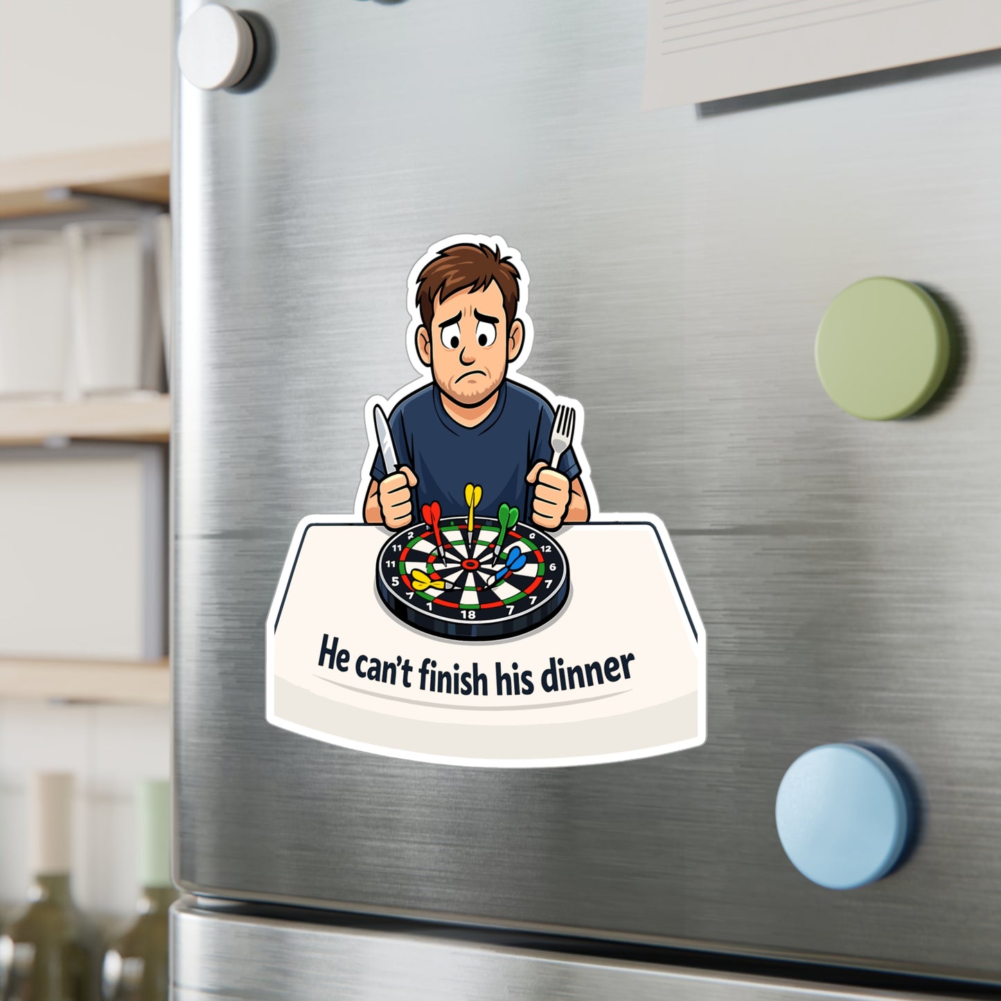 Dart Sticker He can’t finish his dinner Funny Drinking Team Design, Vinyl Waterproof decals for Laptop Water Bottle Dartboard Fans