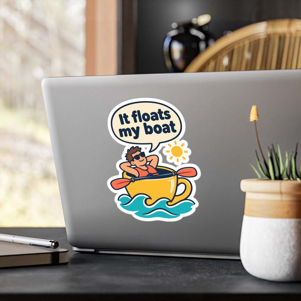 Kayak Sticker – It Floats My Boat Design for Kayaking and Rowing Fans, Kayaker Decals for Laptop or Water Bottle