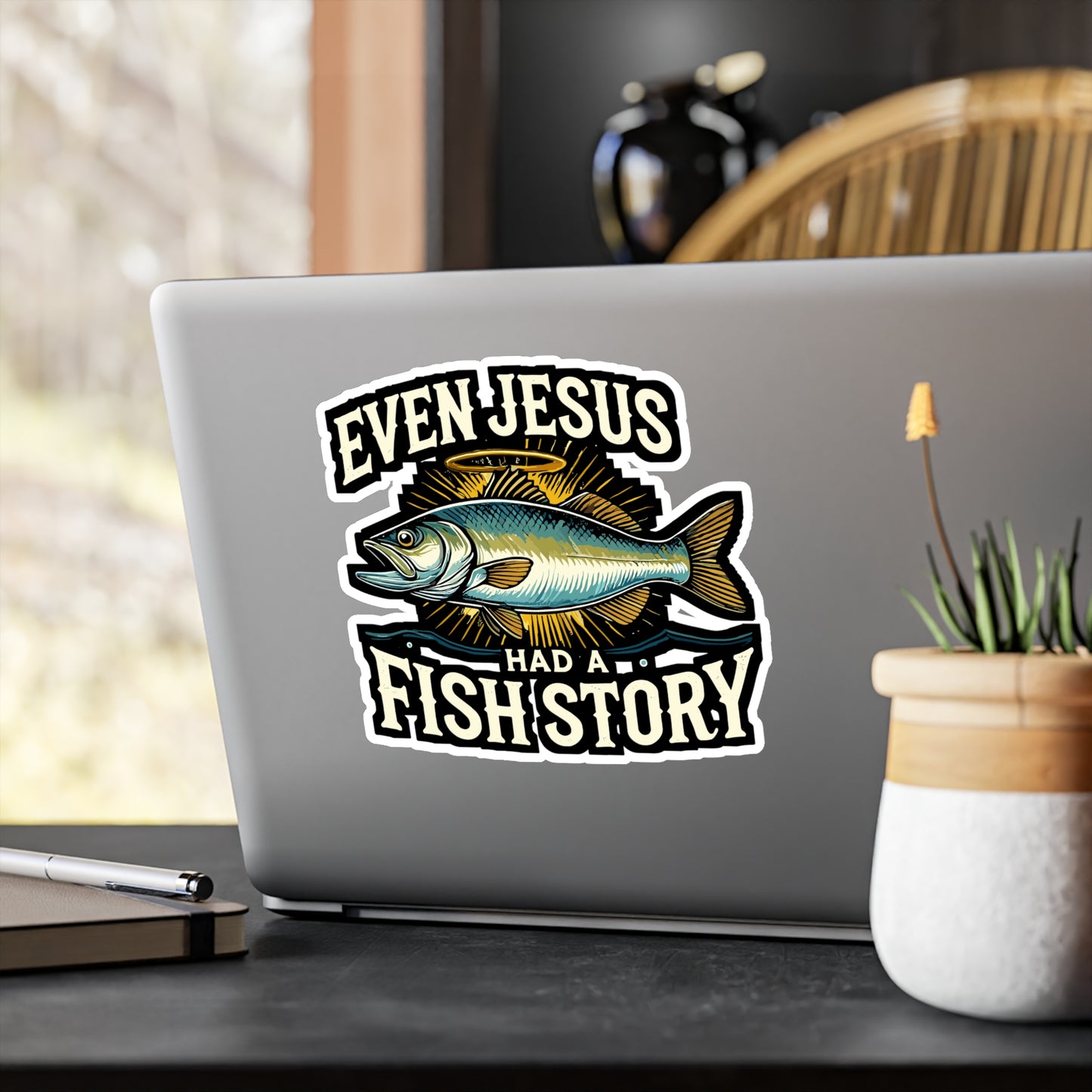 Even Jesus Had A Fish Story - Fishing Sticker for Laptop Sticker. Water Bottle Sticker, Vinyl Jesus Decal - Fishing Gift