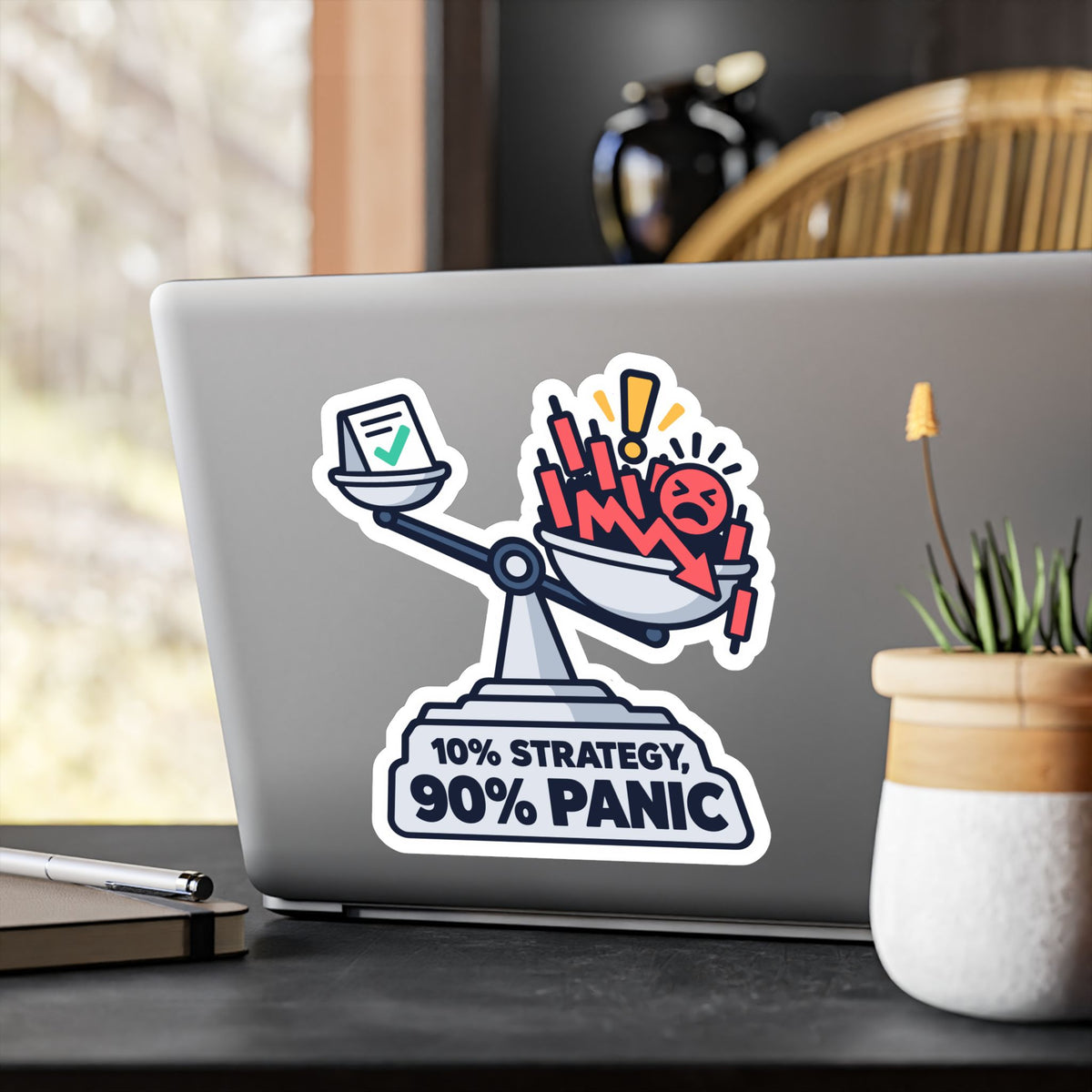 Day Trading Sticker - 10% Strategy, 90% Panic - Funny Stock Market and Forex Trader Decals for Laptop or Water Bottle