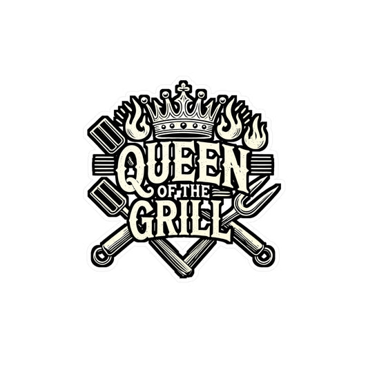 Queen Of The Grill – BBQ Sticker for Car, Laptop, or Water Bottle | Vinyl Steak Decal | Perfect Tailgate Gift for BBQ Lovers