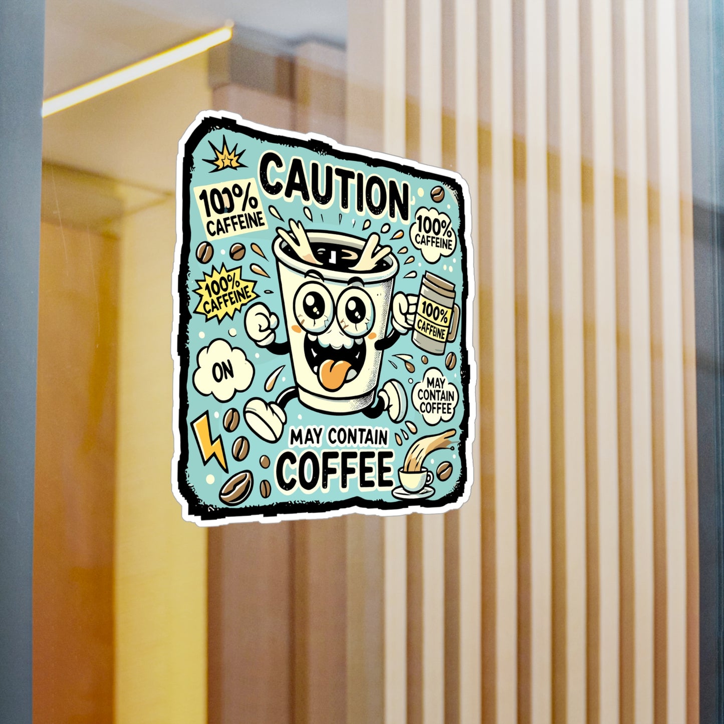 Caution May Contain Coffee - Coffee lover Sticker for Laptop Sticker. Water Bottle Sticker, Vinyl Caffeine humor Decal - Coffee lover Gift