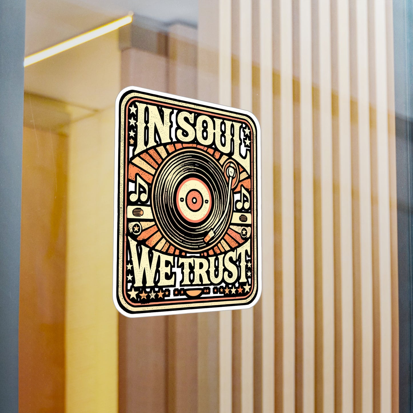 In Soul We Trust – Vinyl Record Sticker for Laptop or Water Bottle | Turntable Decal | Music Lover Gift