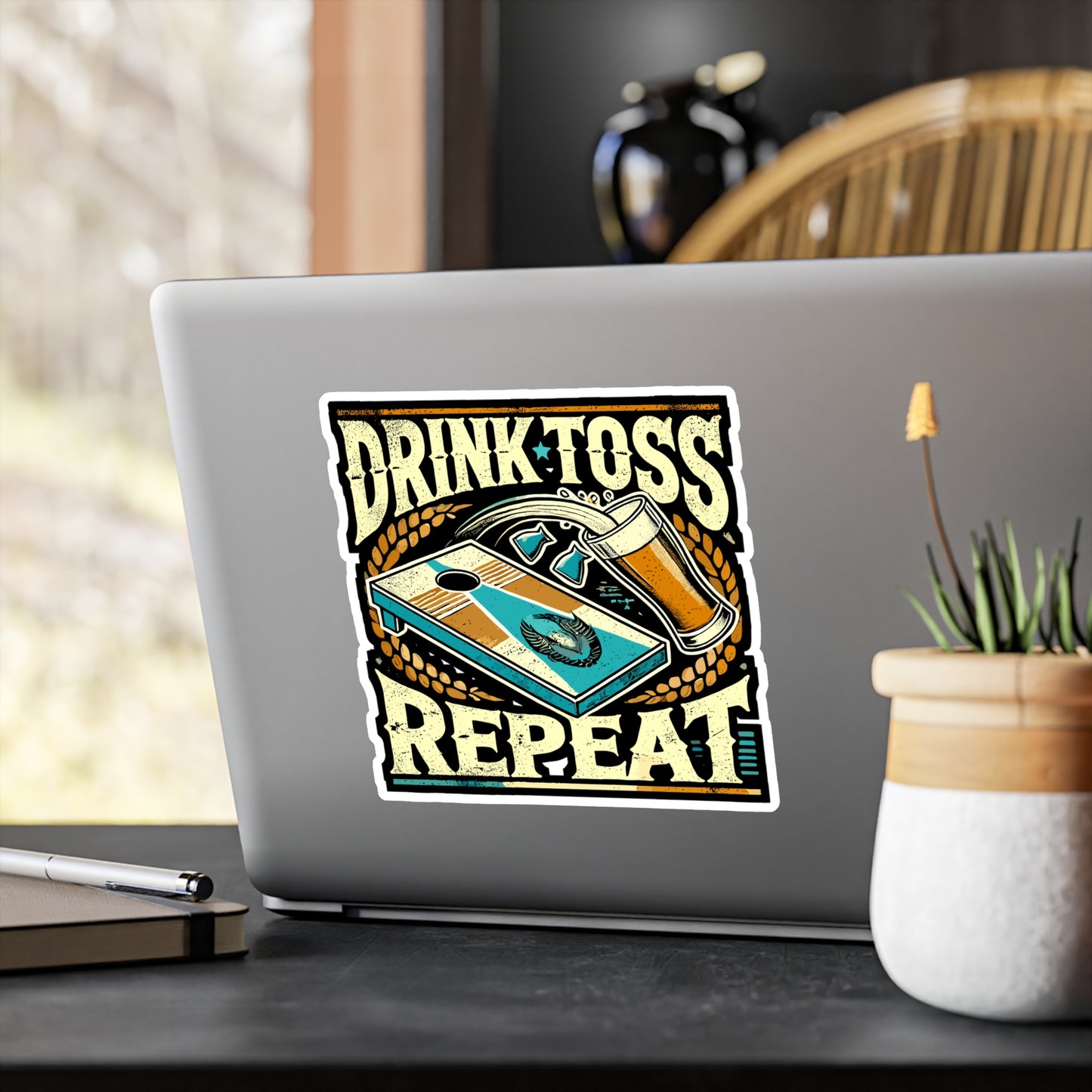 Drink Toss Repeat - Cornhole Sticker for Laptop Sticker. Water Bottle Sticker, Vinyl Beer Decal - Cornhole Gift