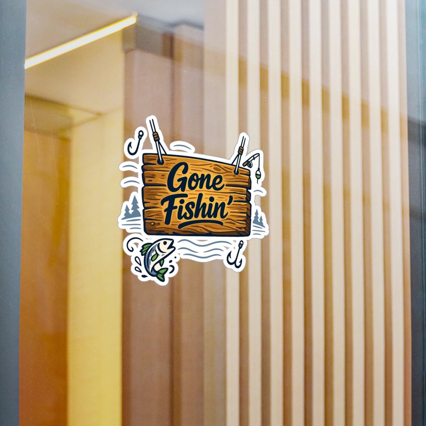 Fishing Sticker Gone Fishin' Waterproof Vinyl Decals for Laptop or Water Bottle, Angling Lake Boating Design