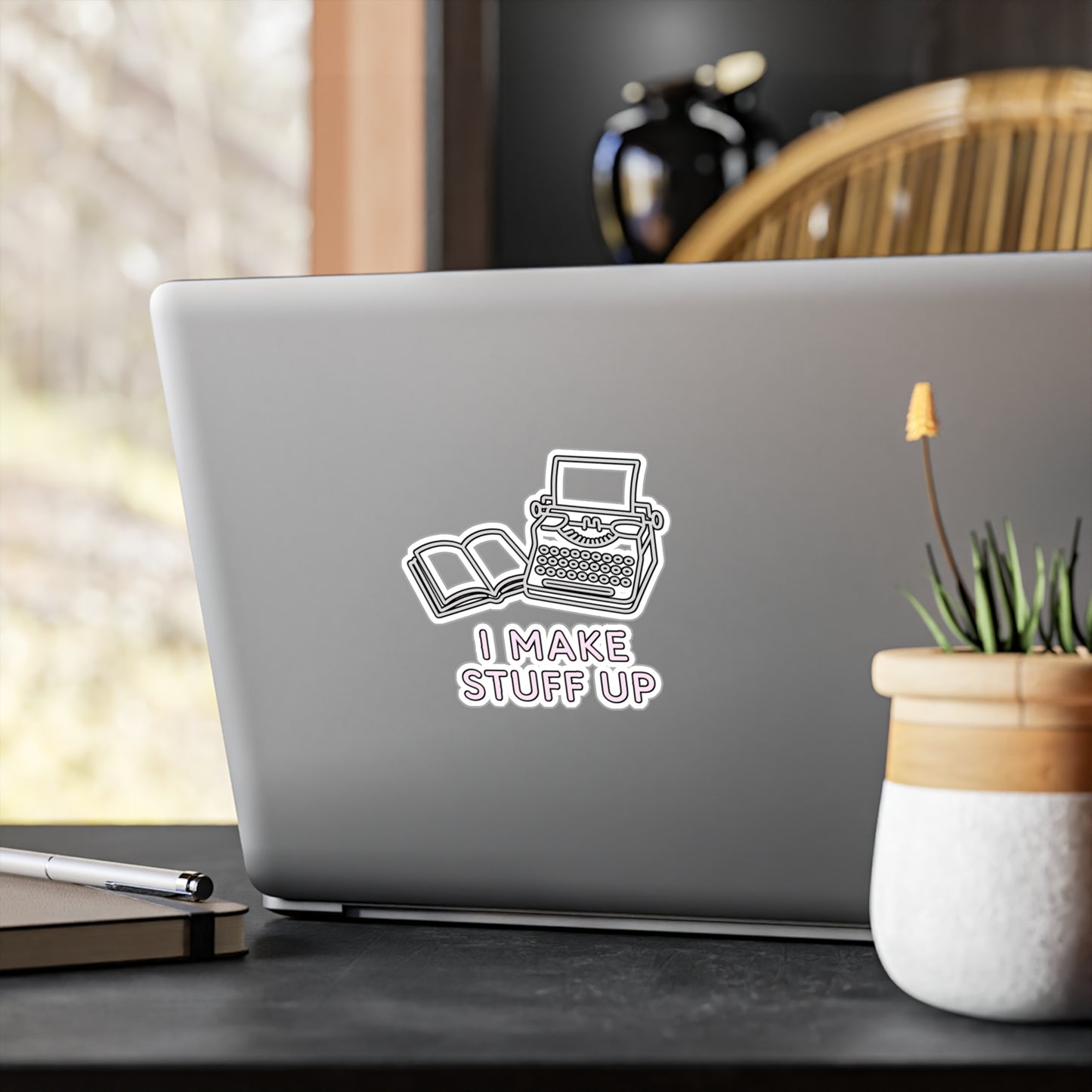 Writer Sticker – "I Make Stuff Up" Decals for Laptop, Water Bottle – Fiction, Storytelling, Novelist Gift – Durable Vinyl, Waterproof