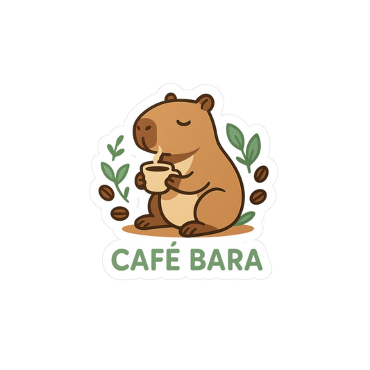Capybara Sticker Cafe Bara Design – Cute Capybara Coffee Decals for Laptop, Water Bottle, Beans & Latte Lovers, Waterproof Vinyl