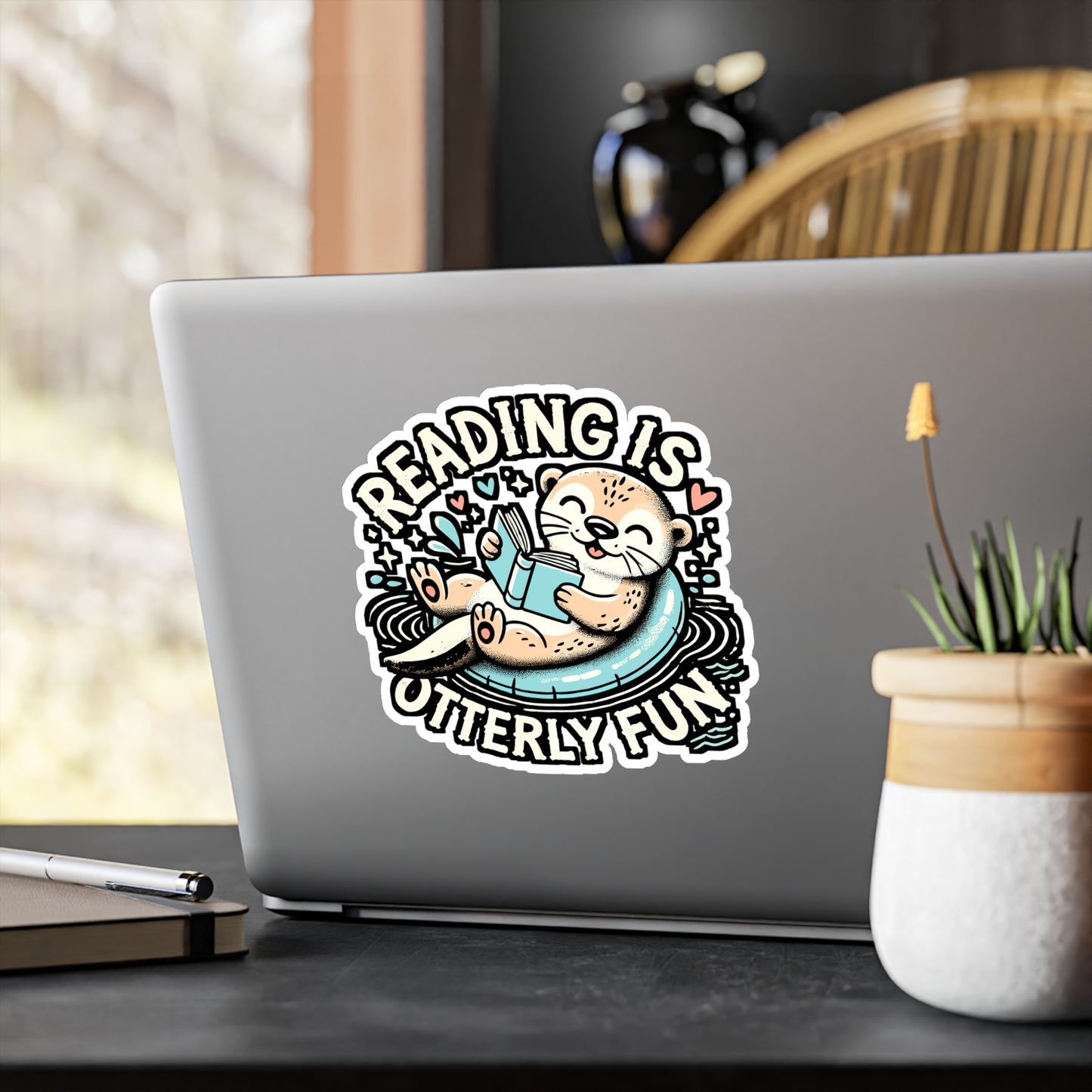 Reading Is Otterly Fun – Vinyl Otter Decal for Car Window, Laptop & Water Bottle | Books Gift, Reading Sticker