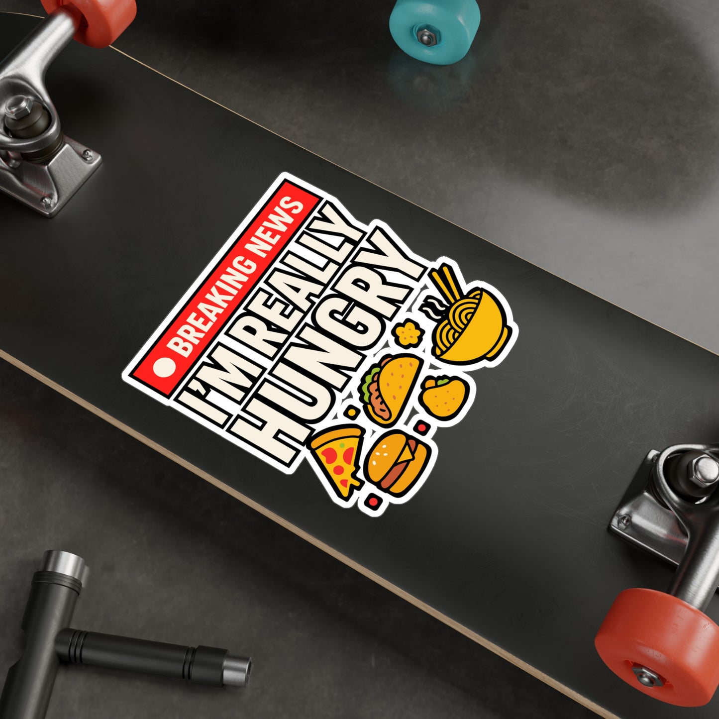 Breaking News I'm Really Hungry – Funny Foodie Sticker for Laptop or Water Bottle | Vinyl Snacks Decal, Chef or Cooking Gift
