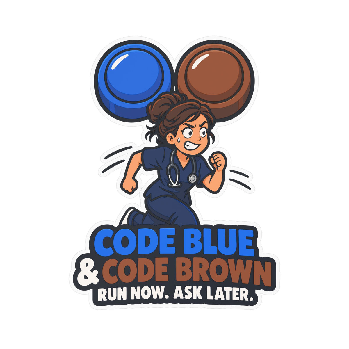 Nurse Sticker Code Blue & Brown, Waterproof Vinyl Decals for Laptop, Water Bottle, Nursing Student Gift