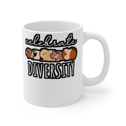 Celebrate Diversity - Guinea Mug for Coffee 11oz. Guinea Cup, White ceramic, Guinea pig Mug, Furry Tea Cup - Guinea Gift