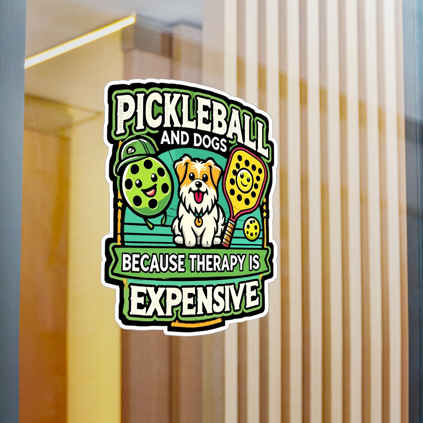 Pickleball And Dogs Because Therapy Is Expensive - Pickleball Sticker for Laptop Sticker. Water Bottle Sticker, Vinyl Dink Decal - Pickleball Gift
