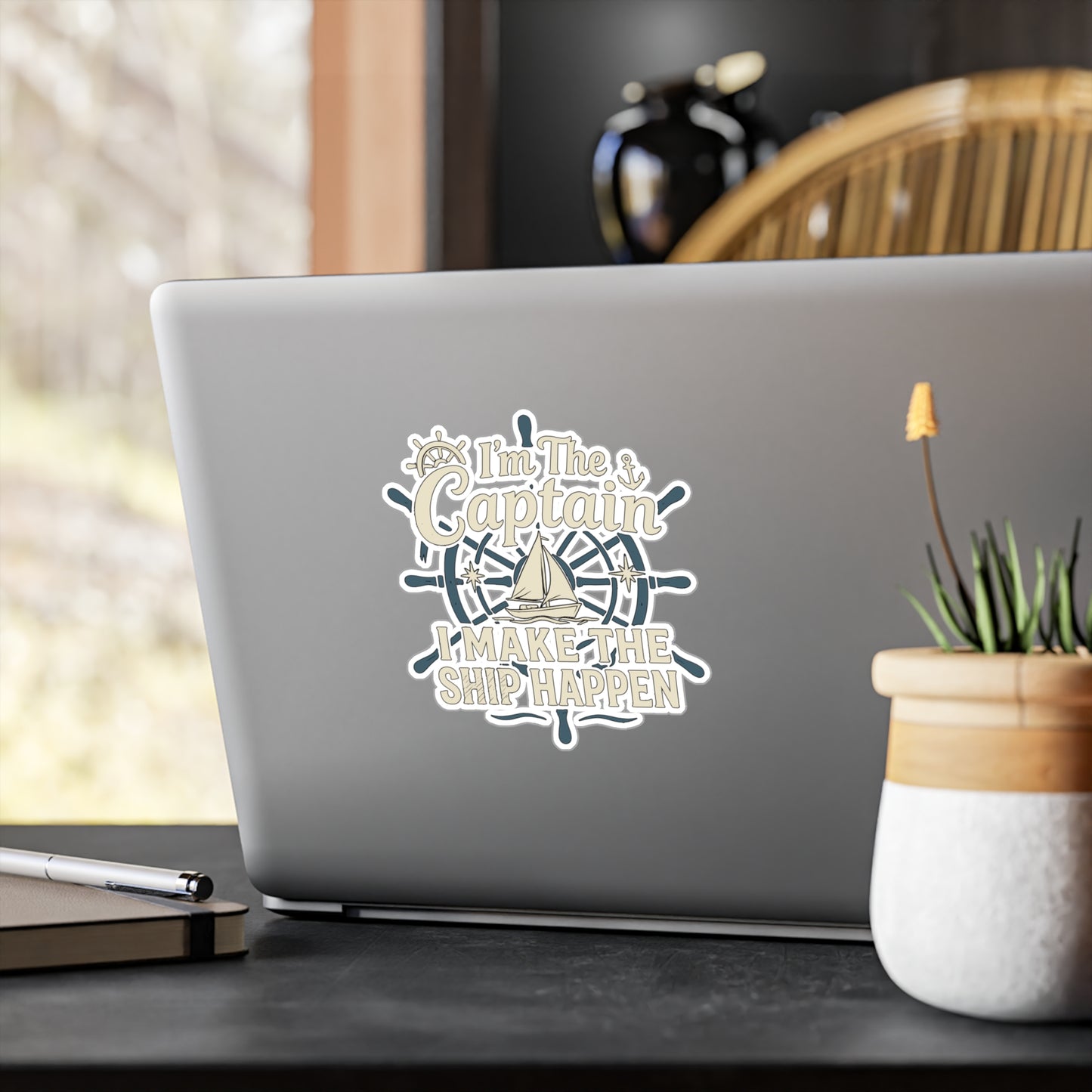 Captain Sticker – “I'm The Captain I Make The Ship Happen” Decals for Sailor, Waterproof Vinyl Ship Gift for Laptop, Water Bottle