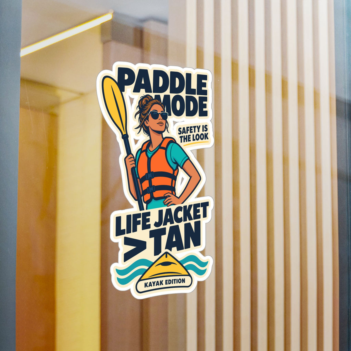 Kayak Sticker - Life Jacket Over Tan Design for Kayaking and Rowing Fans, Kayaker Decals for Laptop or Water Bottle