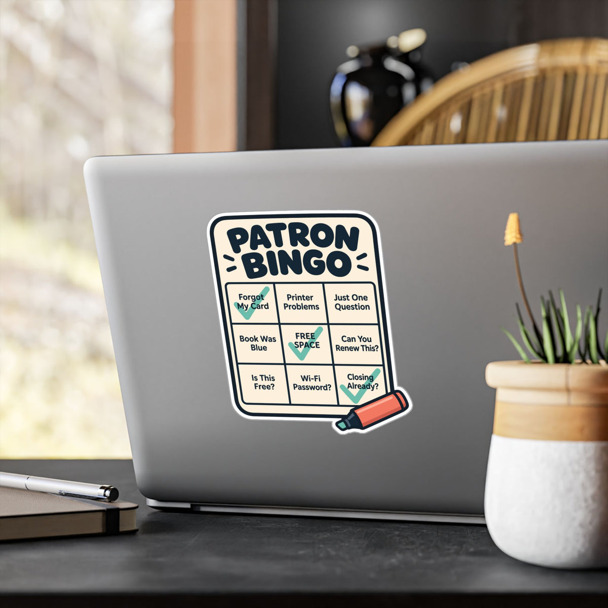 Librarian Sticker - Patron Bingo with a Fabulous Magical Unicorn, Decals for Laptop and Water Bottle