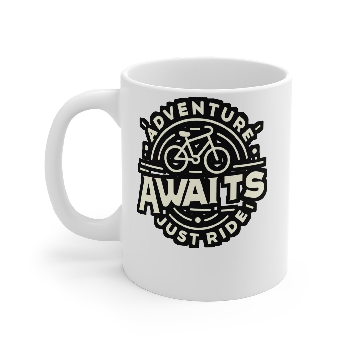 Adventure awaits, just ride - Cycling Mug for Coffee 11oz. Cycling Cup, White ceramic, Cyclist Mug, Bicycling Tea Cup - Cycling Gift