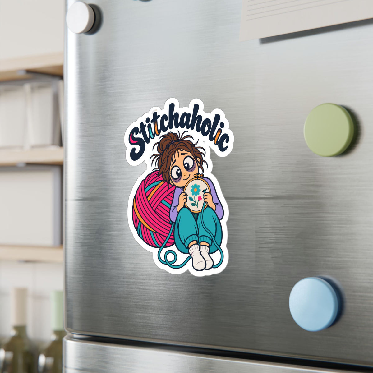 Embroidery Sticker "Stitchaholic" – Needlework-Inspired Decals for Stitching and Crafting Fans, Laptop and Water Bottle Decor