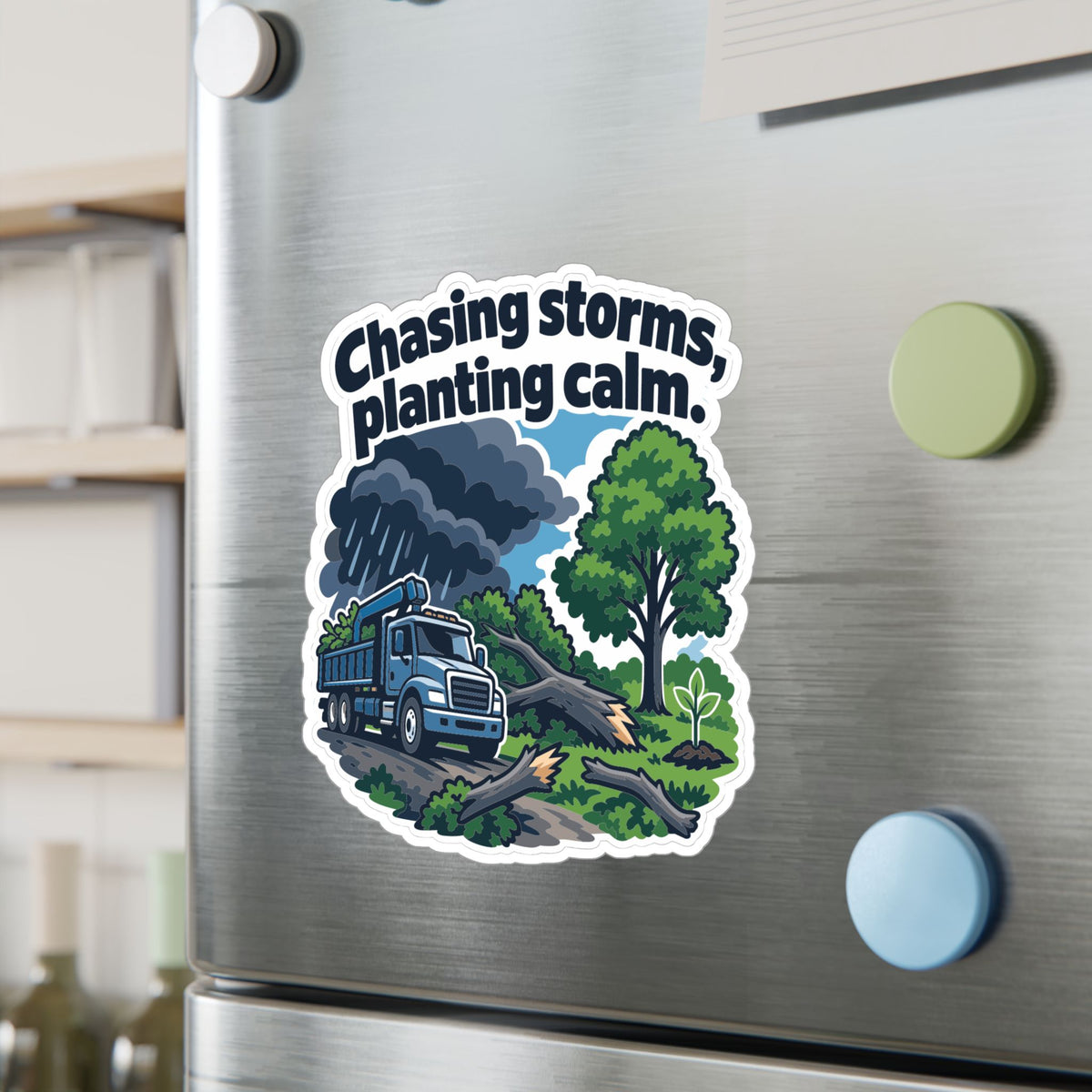 Tree Sticker - Chasing Storms, Planting Calm - Tree Worker and Branch Manager Decals for Laptop or Water Bottle