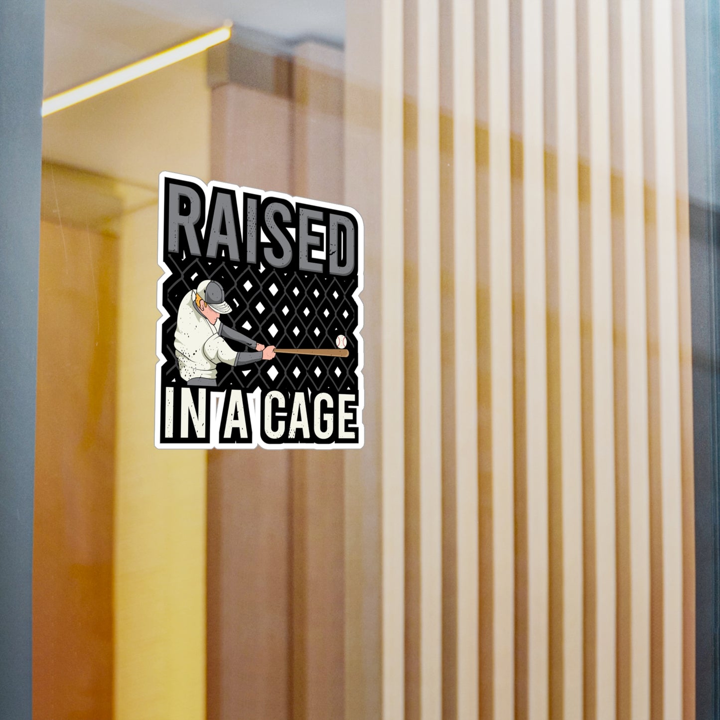 Raised In a Cage Baseball - Baseball Sticker for Laptop Sticker. Water Bottle Sticker, Vinyl Softball Decal - Baseball Gift