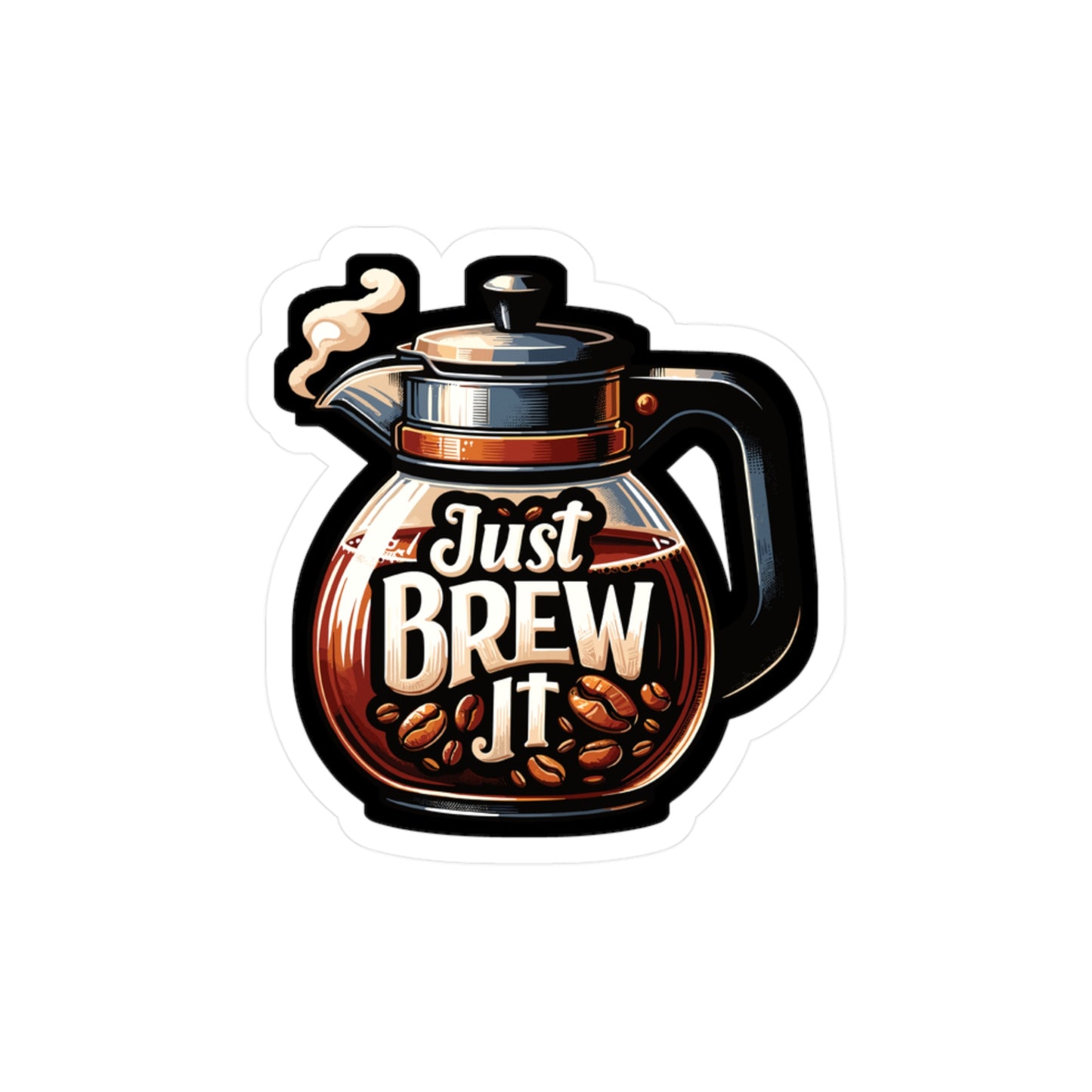 Just Brew It  - Coffee Sticker for Car Window Laptop Sticker. Water Bottle Sticker, Vinyl Brew Decal, Caffeine Sticker - Coffee Gift