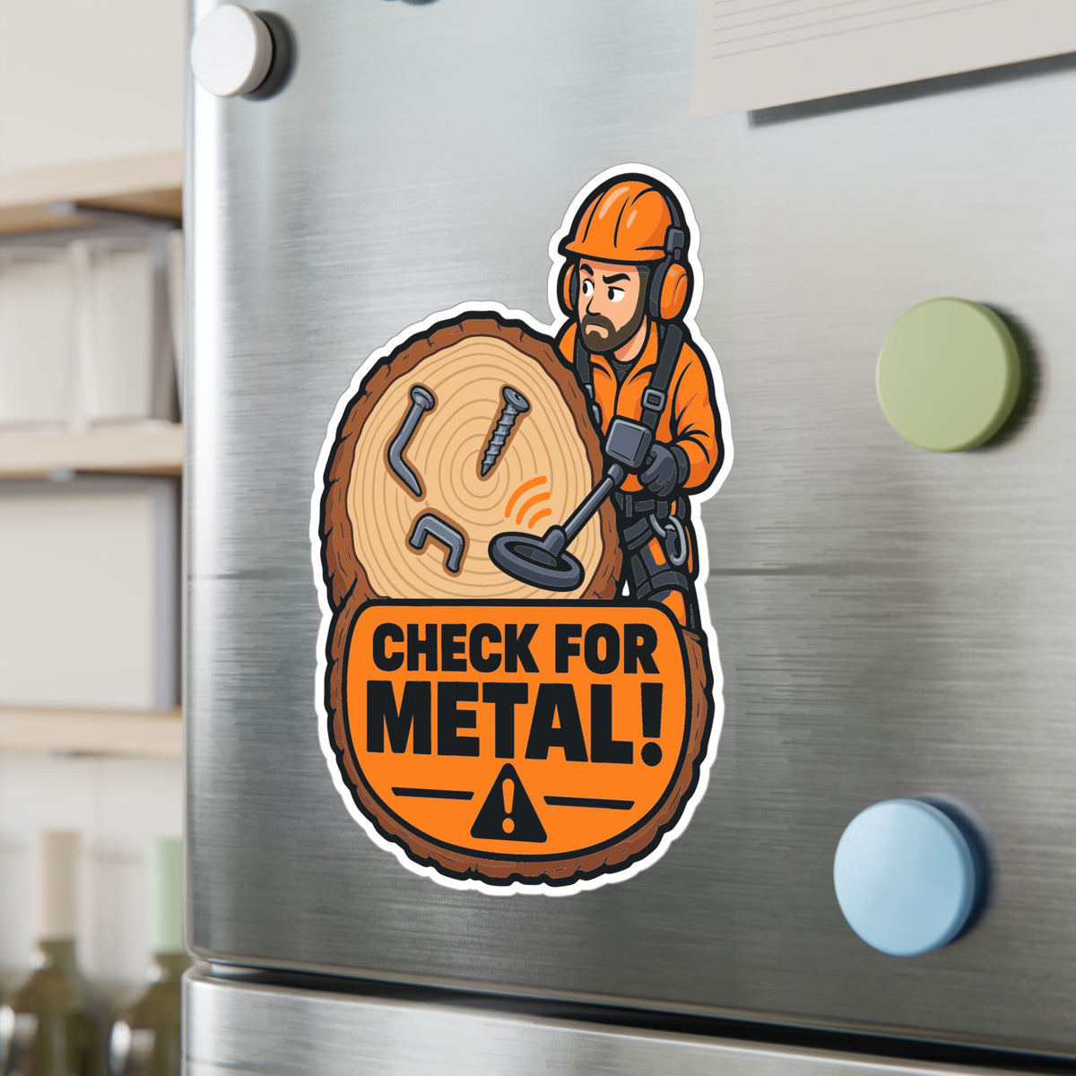 Tree Sticker "Check for Metal!" – Funny Tree Worker and Branch Manager Decals for Laptop or Water Bottle