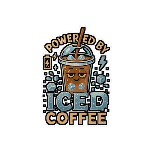 Powered by Iced Coffee – Coffee Sticker for Laptop, Water Bottle & Caffeine Lover Gifts