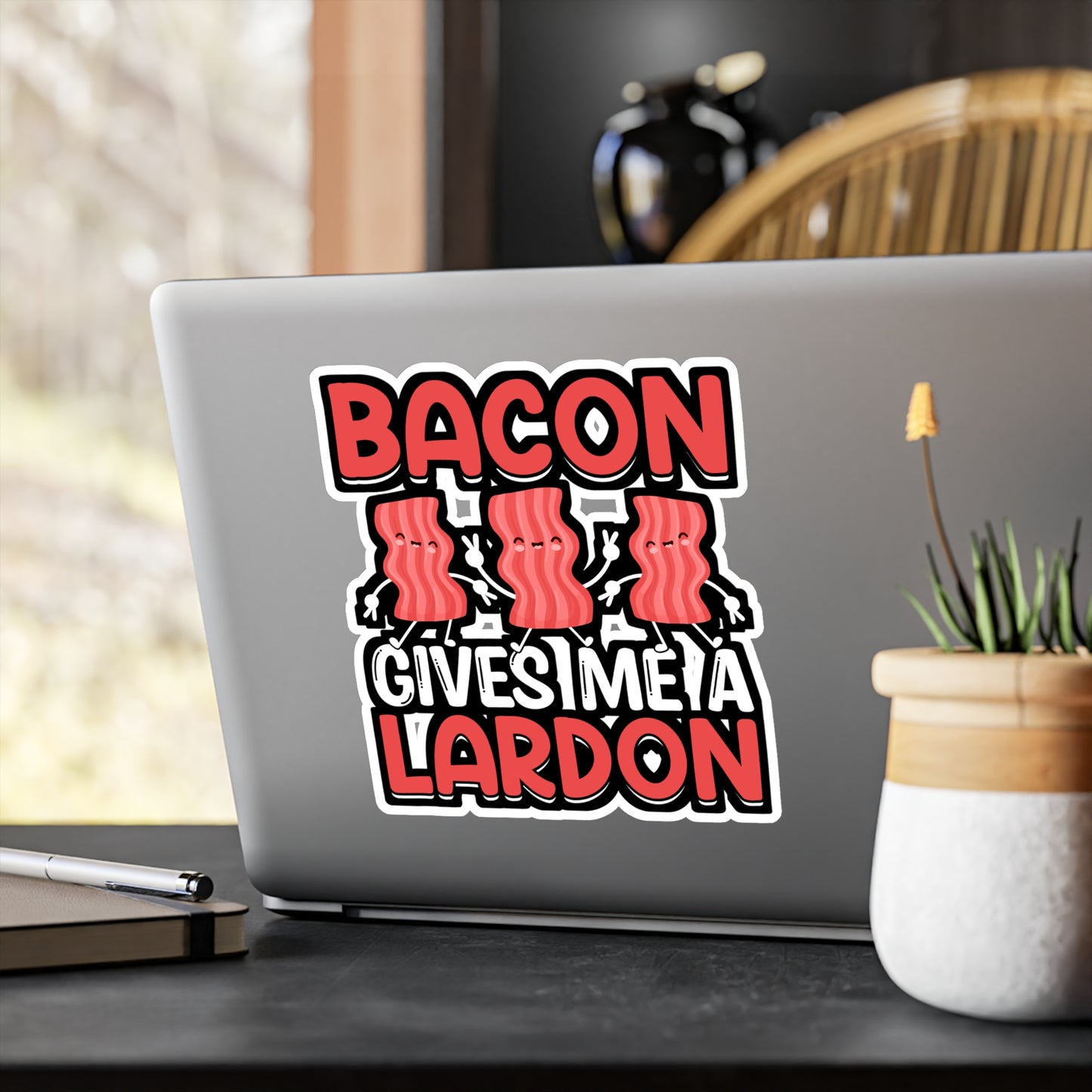 Bacon gives me a lardon - Bacon Sticker for Car Window Laptop Sticker. Water Bottle Sticker, Vinyl Lard Decal, Strips Sticker - Bacon Gift