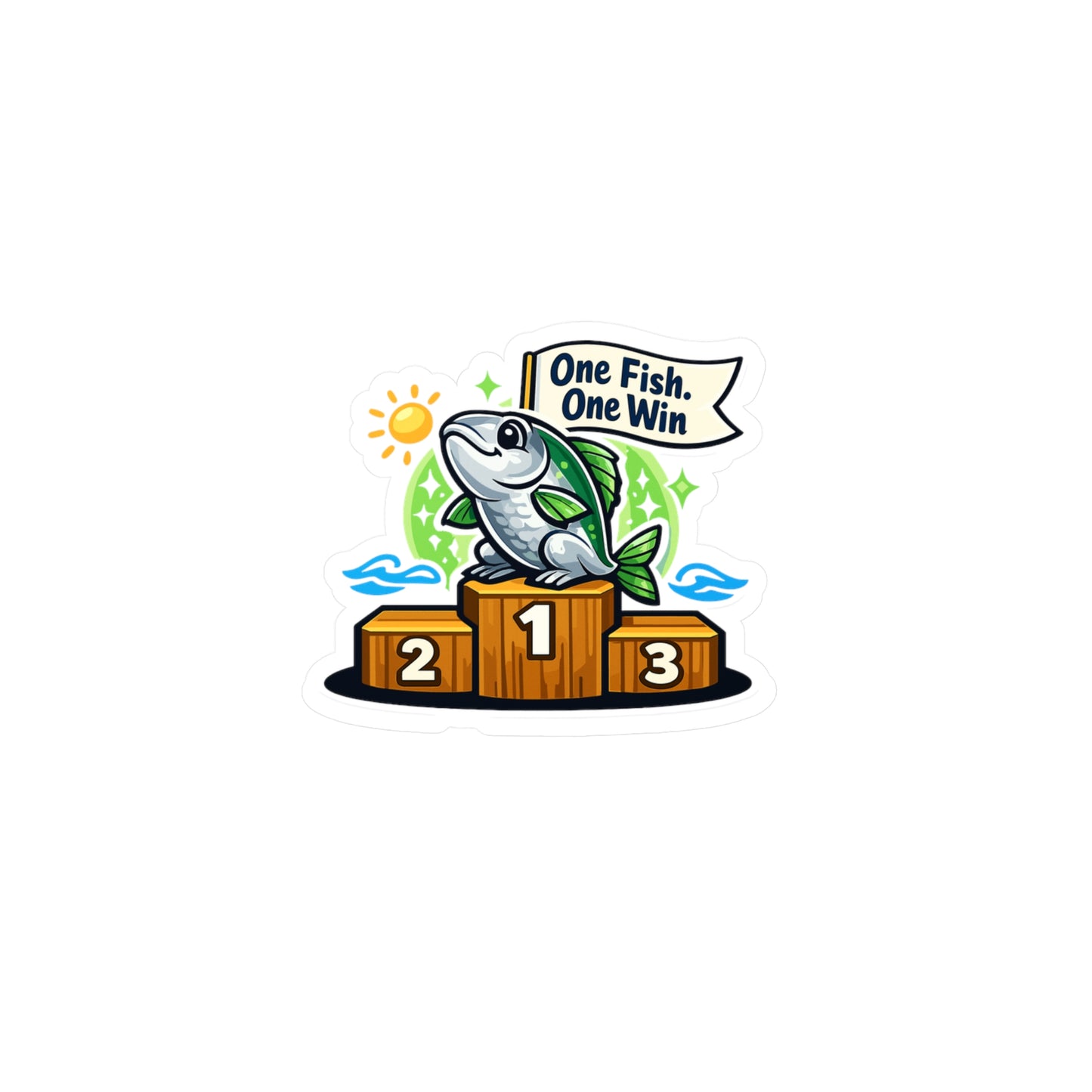 Fishing Sticker One Fish, One Win Waterproof Vinyl Decals for Laptop, Water Bottle - Angling Lake Boating Design