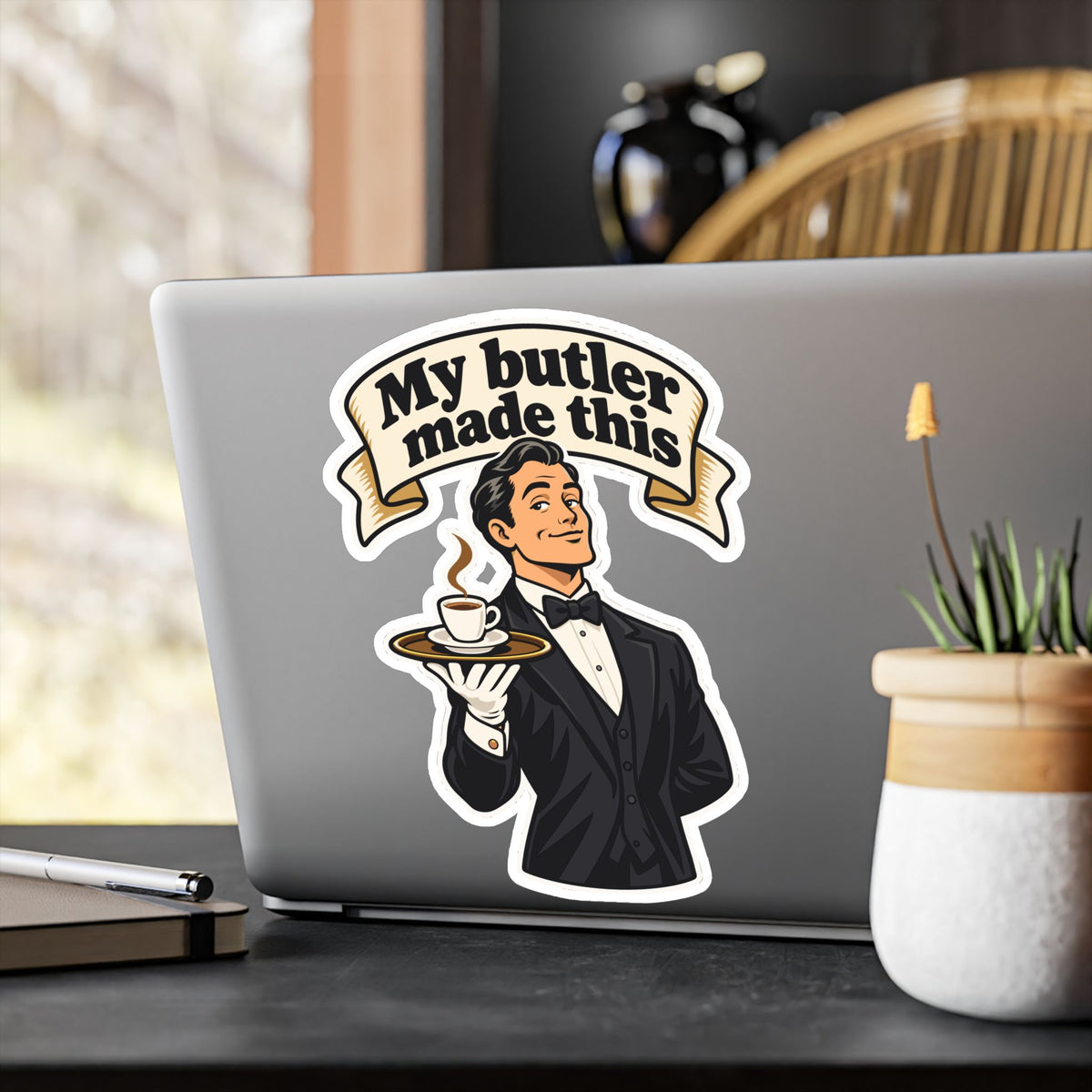 Butler Sticker - My Butler Made This - Retro Espresso Decals with Luxury Flair for Laptop and Water Bottle