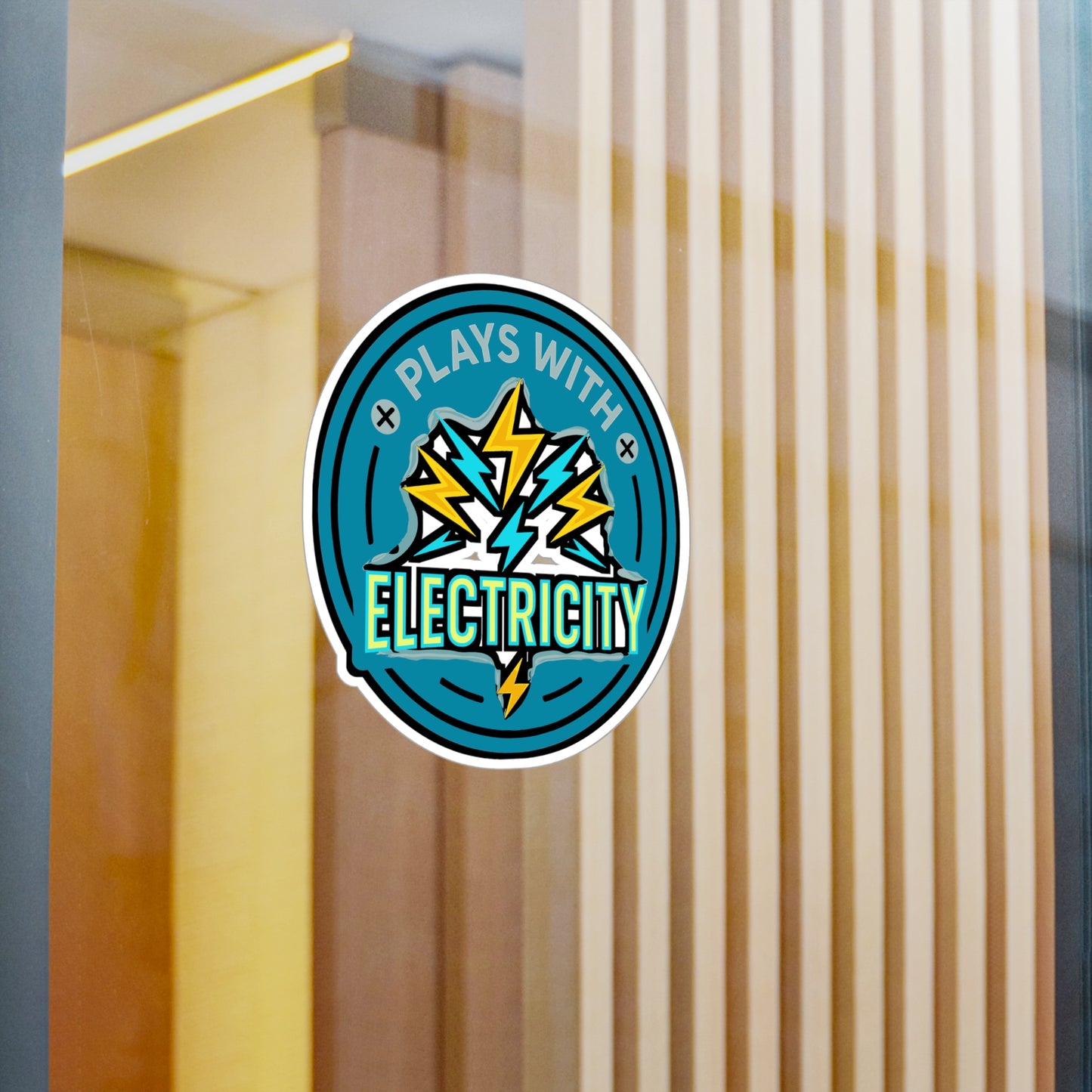 Plays With Electricity - Electrician Sticker for Laptop, Tool Box, Gift for Technicians, Funny Electrical Engineer Decal