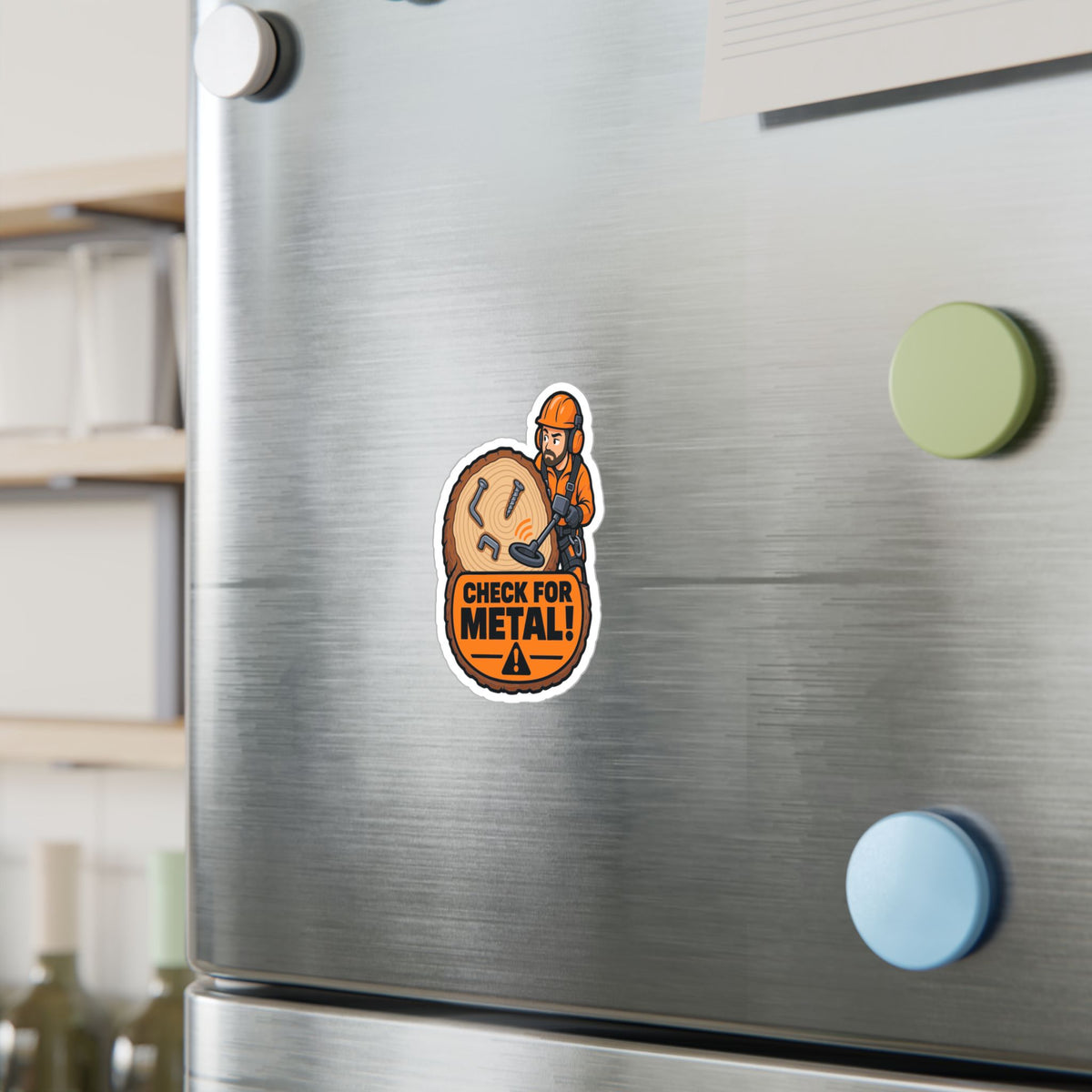 Tree Sticker "Check for Metal!" – Funny Tree Worker and Branch Manager Decals for Laptop or Water Bottle