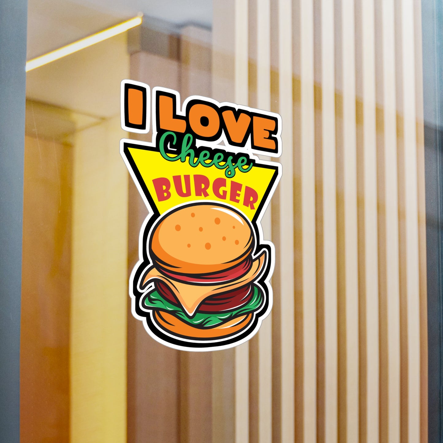 I Love Cheese Burger - Fastfood Sticker for Laptop Sticker. Water Bottle Sticker, Vinyl Fast food Decal - Fastfood Gift