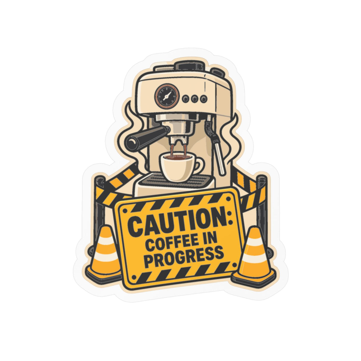 Espresso Sticker - Caution: Coffee in Progress - Fun Decals for Your Grinder or Digital Scale