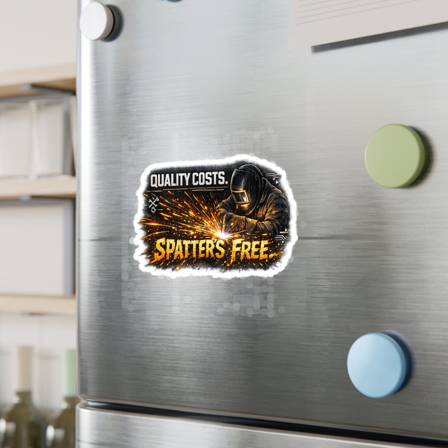 Welder Sticker “Quality costs. Spatter’s free.” Waterproof Vinyl Decals for Laptop, Water Bottle Welding Fabricator Arch