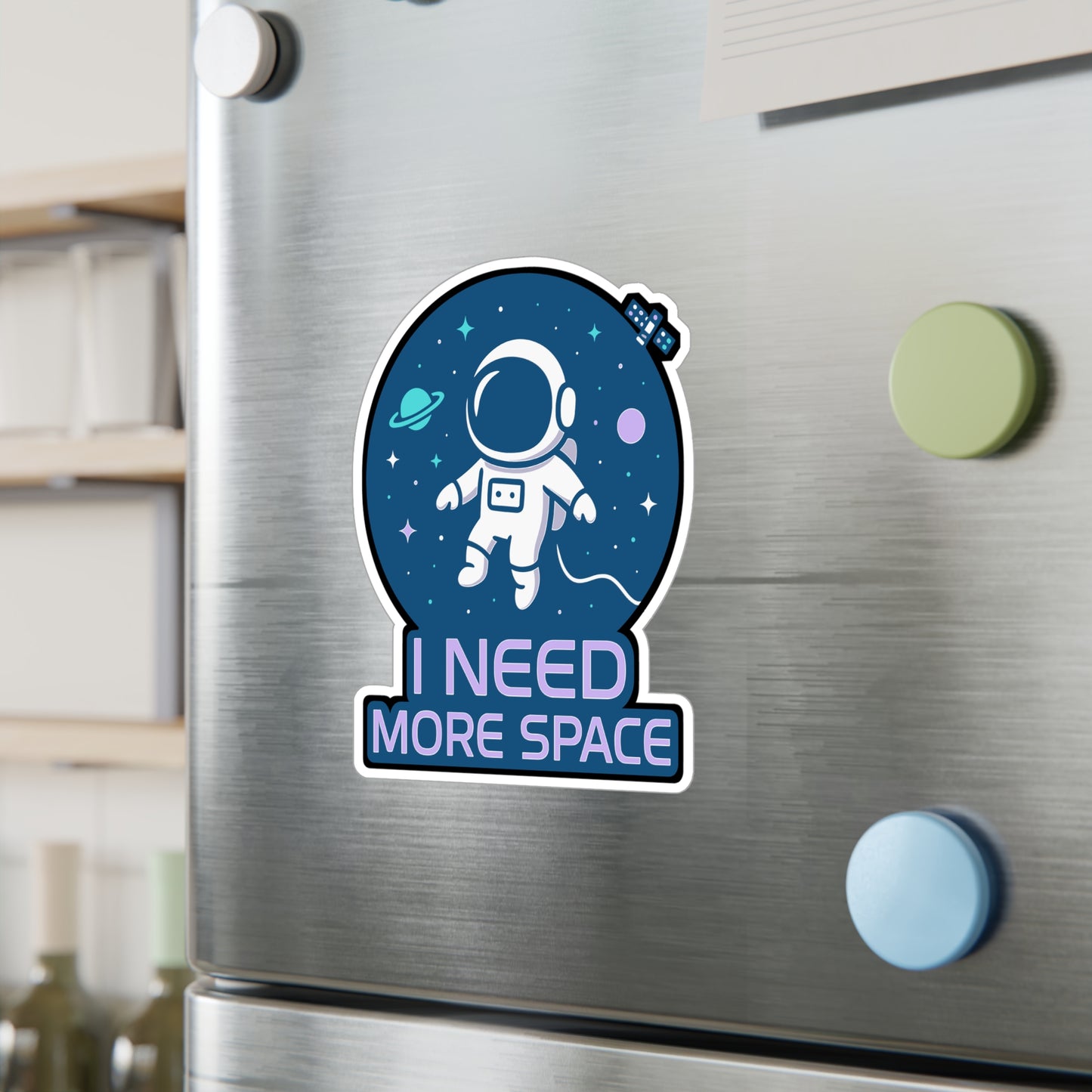 Space Sticker – "I Need More Space" Astronaut Decals, Fun Spaceman & Spaceship Design, Waterproof Vinyl for Laptop, Water Bottle