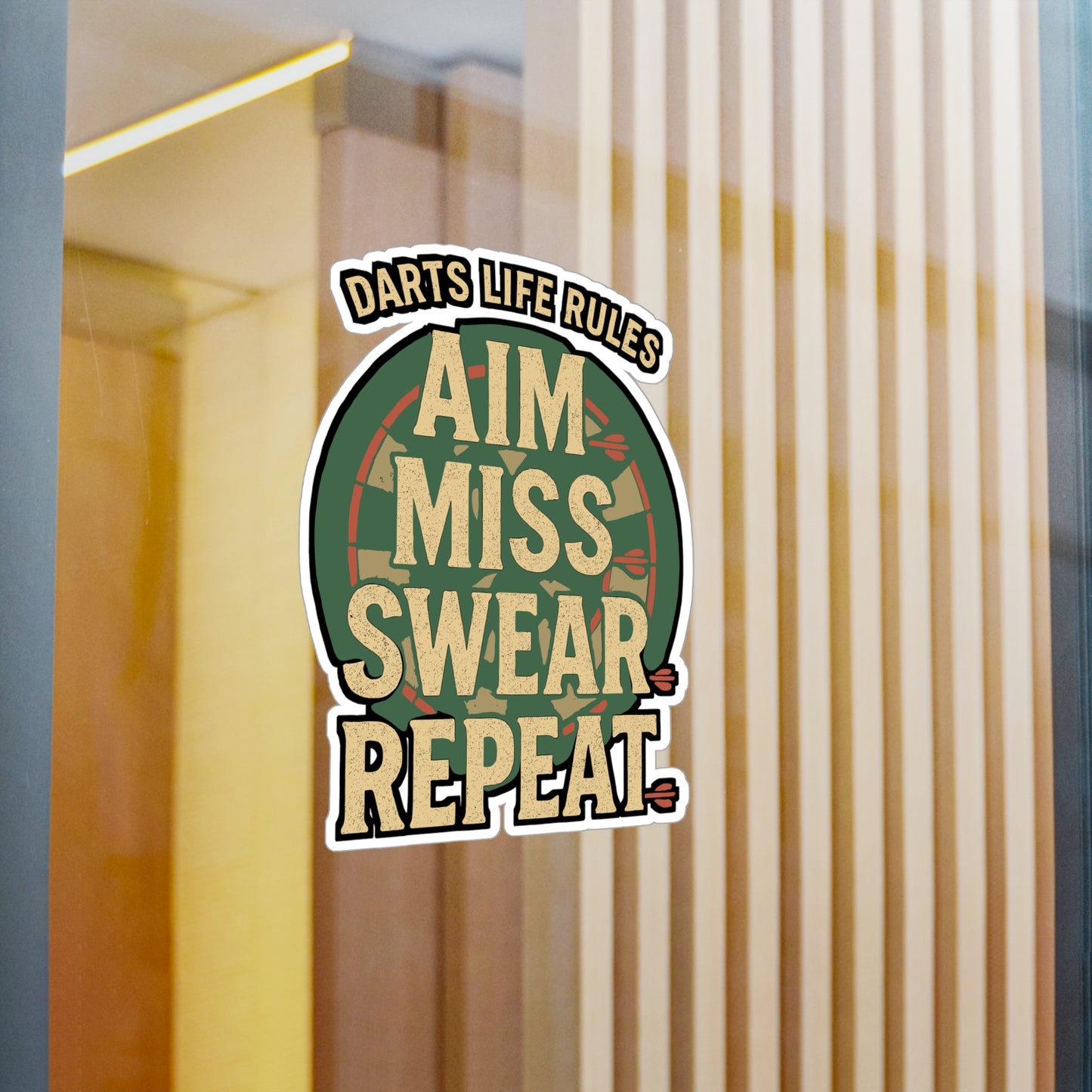 Dart Life Rules Aim Miss Swear Repeat – Funny Dart Sticker for Laptop or Water Bottle | Vinyl Dartboard Decal, Gift for Dart Players